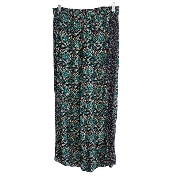 Lilka Anthropologie Turquoise Medallion Floral Rayon Palazzo Pants XS Boho V22 - Picture 3 of 5